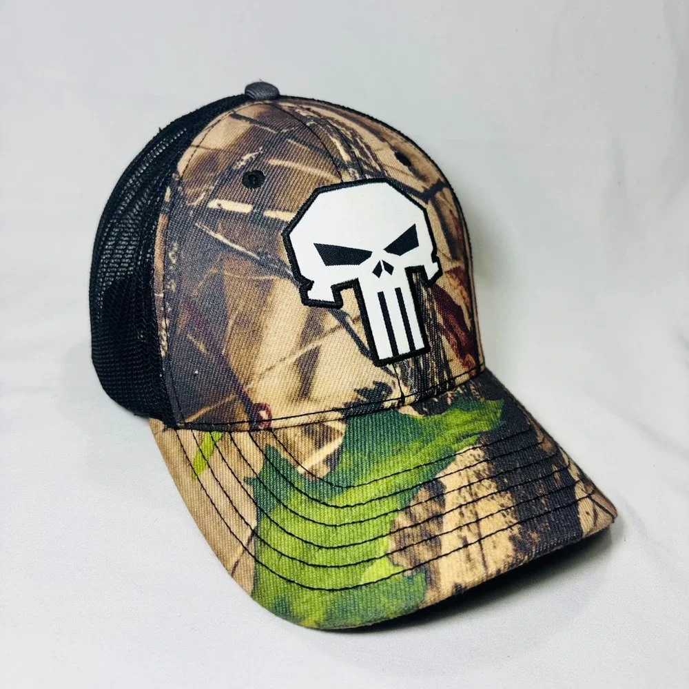 Marvel Punisher Camo Trucker Hat Mens Black Mesh Snapback Skull Baseball Cap